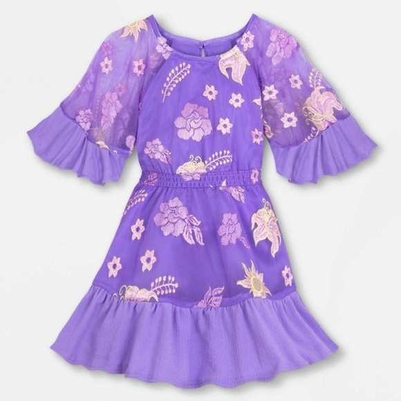 Disney Rapunzel Dress Girls Size 5/6 Disney Store Tangled Princess Purple Floral - Picture 1 of 13